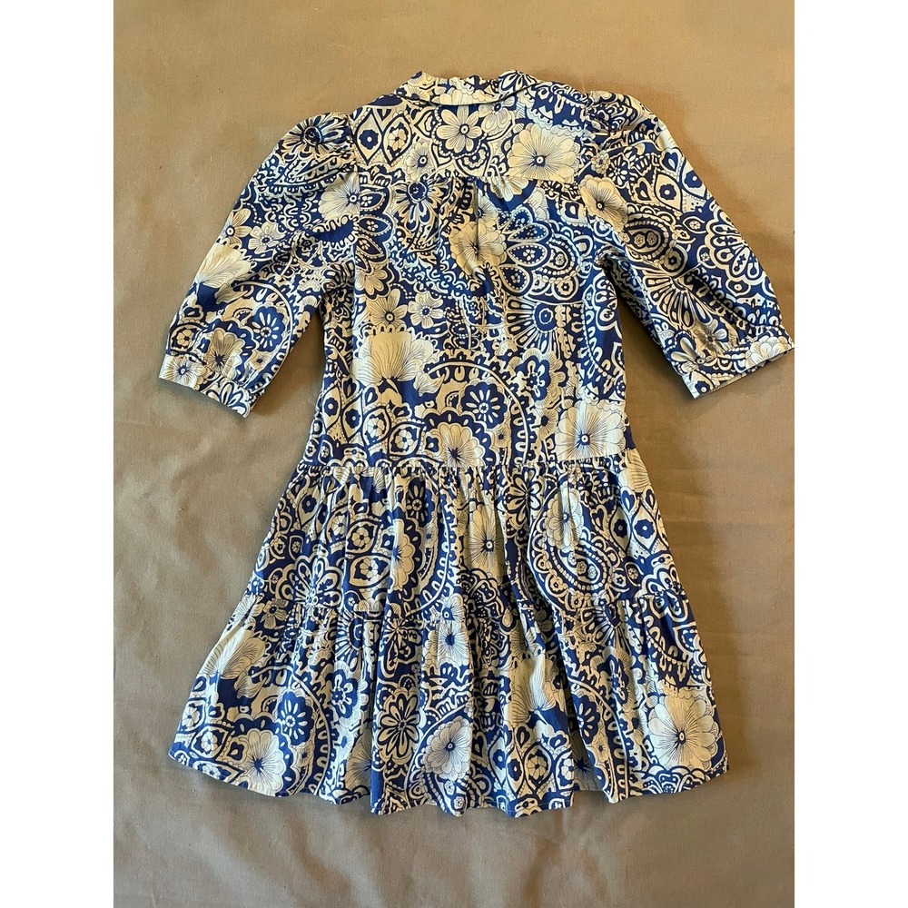 Umgee Mini Dress Sz S Blue White Floral Tiered Boho Cowgirl Western Coastal - Picture 8 of 8